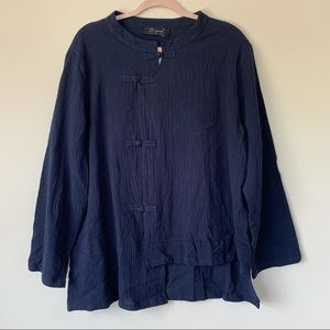 Oneine New Elegance NWT Navy Blue Blouse Asymmetrical Hem 100% Cotton Size 3XL